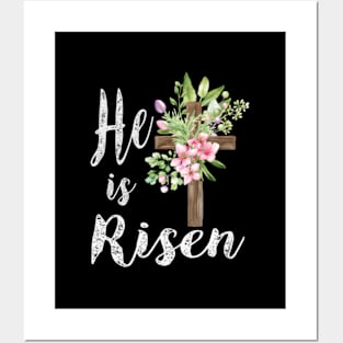 He Is Risen Floral Cross HapEaster 2023 Posters and Art